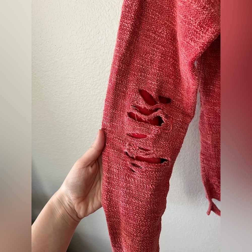 Alchemist Baja Distressed V Neck Pullover Sweatshirt in Red Women's Size XS - Picture 7 of 15
